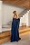 Vestido Longo Manga Drapeada Azul Marinho - Imagem 9