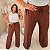 Calça Pantalona Canelada Verônica Marrom Plus Size - Imagem 3
