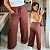 Calça Pantalona Canelada Verônica Marrom Plus Size - Imagem 1