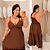 Vestido Alça Farm Liso Marrom Plus Size - Imagem 1