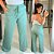 Calça Pantalona Canelada Veronica Verde Menta Plus Size - Imagem 1
