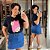 T shirt Algodão Margarida Preta Plus Size - Imagem 1