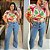 Cropped Manga Morcego Flor Rosa e Laranja Plus Size - Imagem 2