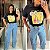 T shirt Algodão Preta Flores Plus Size - Imagem 2