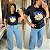 T shirt Algodão Preta Flor Branca Plus Size - Imagem 2