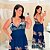 Vestido Alça Farm Verão Azul Marinho Plus Size - Imagem 1