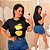 T shirt Michele Preta Estampa Laranja Plus Size - Imagem 1
