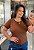 Blusa Manga Ribana Marrom Plus Size - Imagem 1