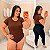 Body Ribana Manga Marrom Plus Size - Imagem 1