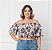 Cropped Ciganinha Vip Estampado Azul e Amarelo Plus Size - Imagem 1