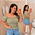 Cropped Manga Elastex Verde Floral Plus Size - Imagem 1