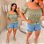 Cropped Manga Elastex Verde Floral Plus Size - Imagem 3