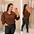 Camisa Manga Punho Marrom Plus Size - Imagem 1