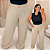 Calça Pantalona Cinto Vip Bege Plus Size - Imagem 1