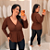 Blusa Manga Longa Pamela Bata Marrom Plus Size - Imagem 1