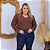 Blusa Manga Ariane Gola V Marrom Plus Size - Imagem 1
