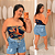 Cropped Tomara que Caia Elastex Geo Azul Laranja Plus Size - Imagem 1