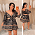 Macaquinho Pamela Manga Estampado Preto Plus Size - Imagem 1