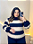 Blusa Manga Listra Modal Azul Marinho Plus Size - Imagem 1