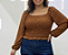 Cropped Elastex Manga Ive Marrom Plus Size - Imagem 1