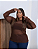 Blusa Tule Manga Longa Marrom Plus Size - Imagem 1