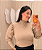 Blusa Manga Olivia Gola Alta Bege Plus Size - Imagem 1