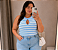 Regata Gota Modal Azul Listra Plus Size - Imagem 3