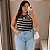 Regata Gota Modal Preta Listra Plus Size - Imagem 1
