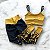 Conjunto Calça Empina e Cordinha Cintura Alta Jacquard Pássaros Preto e Amarelo - Imagem 2