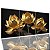 Quadros Decorativo Trio Flor Lotus Dourada 90x40 Sala Quarto - Imagem 1
