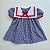 VESTIDO VITÓRIA XADREZ AZUL MARINHO GOLA MARINHEIRO BRANCA DETALHE VERMELHO - Imagem 1