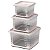 Kit 3 Potes Para Alimentos Transparente Prisma P/M/G C/Tampa - Imagem 2