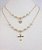 COLAR CHOKER DUPLO FOLHEADO A OURO EM PÉROLAS,CRUZ COM PEDRINHA E ESPÍRITO SANTO - Imagem 1