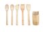 CJ 5 UTENSÍLIOS PARA COZINHAR DE BAMBU ECOLOGICO COM SUPORTE - Imagem 1