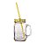 CANECA DE VIDRO C/TAMPA E CANUDO PARTY AMARELA 425ml - Imagem 1