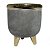 CACHEPOT DE CERAMICA CINZA COM BASE E DETALHES DOURADO - Imagem 1