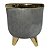 CACHEPOT DE CERAMICA CINZA COM BASE E DETALHES DOURADO - Imagem 1