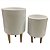 CONJ DE CACHEPOTS DE CERAMICA BRANCO E MARROM  2 PECAS - Imagem 1