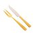 CJ 2PC FACA E GARFO AÇO INOX P/ASSADO PISA DOURADO - Imagem 1