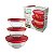 CJ. DE POTES DE VIDRO REDONDOS COM TAMPA PLASTICA 3 PC. VERMELHO - Imagem 5