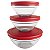CJ. DE POTES DE VIDRO REDONDOS COM TAMPA PLASTICA 3 PC. VERMELHO - Imagem 2
