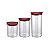 CJ. DE POTES DE VIDRO SLIM COM TAMPA PLASTICA 3 PC. VERMELHO - Imagem 1