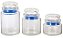 JG 3 POTES REDONDOS VIDRO LISO TAMPA AZUL 250/550/750ML - Imagem 1