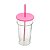 COPO DE VIDRO C/TAMPA E CANUDO DE SILICONE HAVAÍ ROSA 640ml - Imagem 1