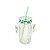 CANECA DE VIDRO C/TAMPA E CANUDO CACTOS VERDE 430ml - Imagem 1