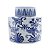 POTICHE ORNAMENTAL DE PORCELANA C/ TAMPA AZUL E BRANCO - Imagem 2