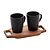 CJ 2 CANECAS CAFÉ C/BANDEJA MADEIRA TECA 26x15x12cm 350ml - Imagem 1