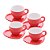 CONJUNTO 4 XÍCARAS DE CAFÉ DE PORCELANA COM PIRES CORAÇÃO BEADS VERMELHO 80ML - WOLFF - Imagem 1