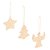 CONJUNTO 3 ENFEITES DE MADEIRA PARA ÁRVORE DE NATAL DOURADO 8CM - WOODART - Imagem 1