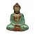 ESCULTURA IMPORTADA BUDA MADEIRA ANTIGA VERDE L25XA34CM - Imagem 1